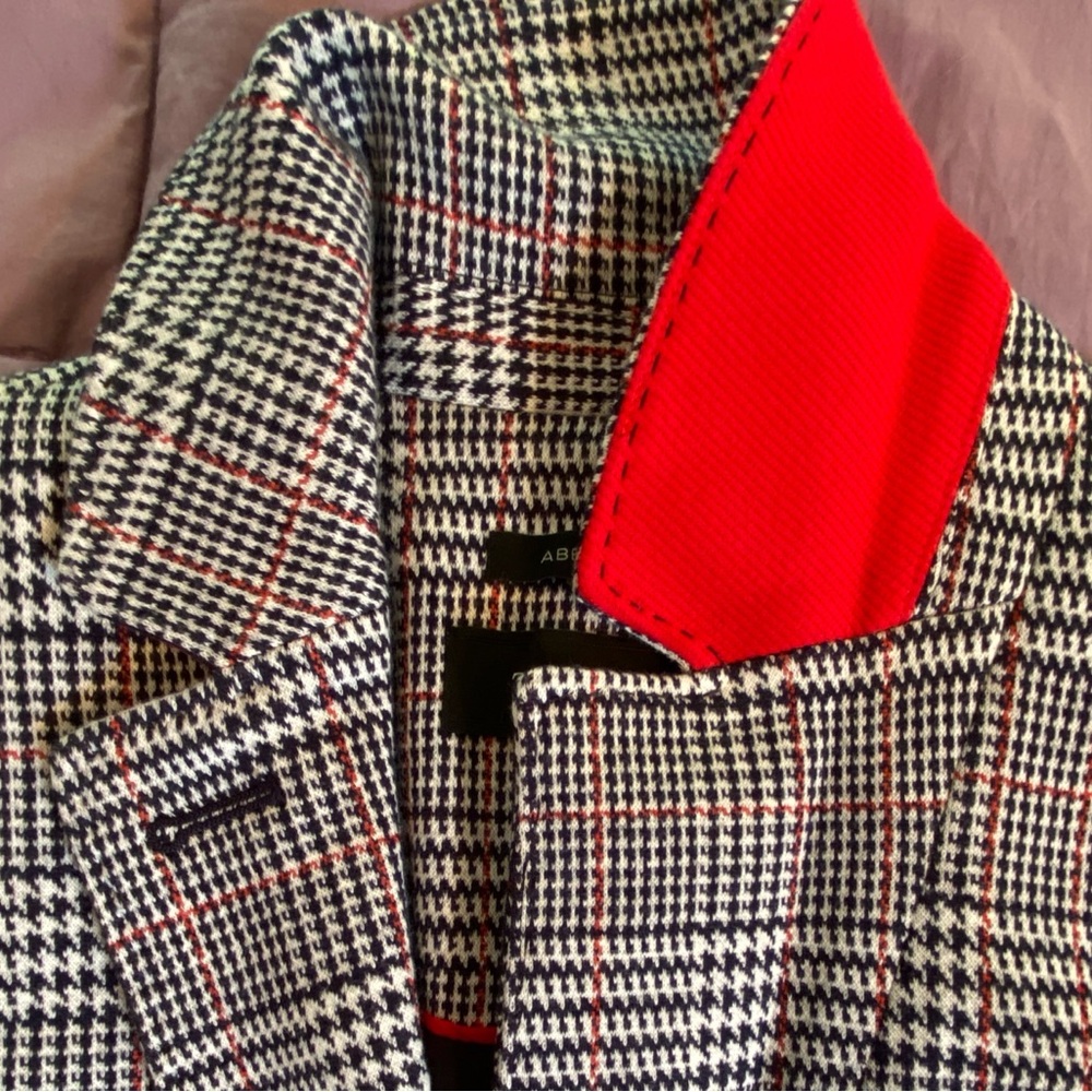 Talbots Glen Plaid Blazer Black White Red Size 4 - Picture 5 of 8